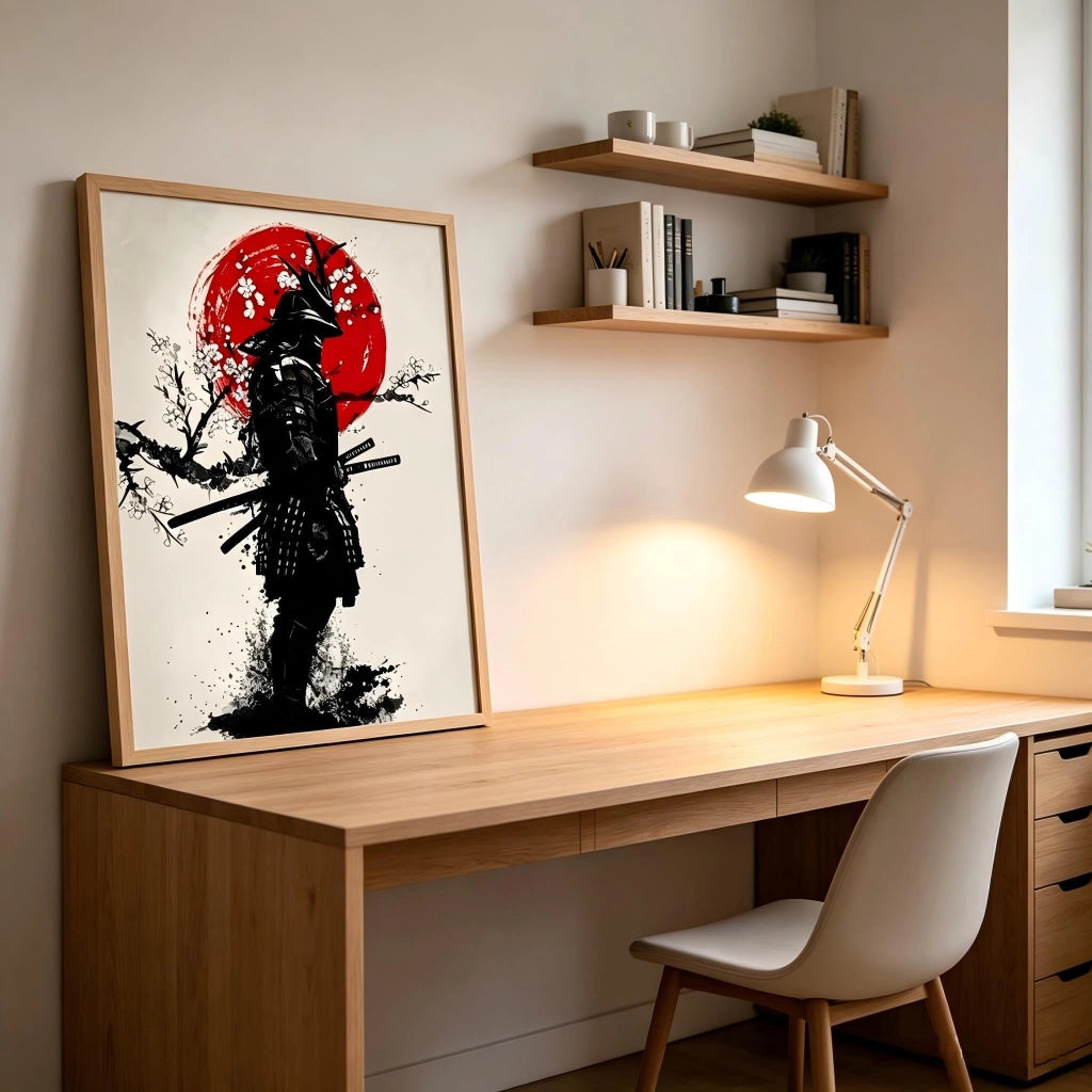 Set di 3 poster a tema samurai, formato 60x90 cm, su tela, senza cornice
