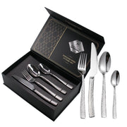 Set di posate in acciaio inossidabile martellato, composto da 24 pezzi, per 6 persone, colore argento