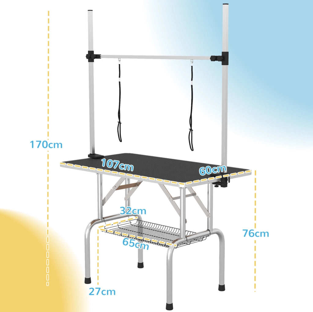 TAVOLO da toelettatura per cani regolabile in altezza 107x60x170 cm nero