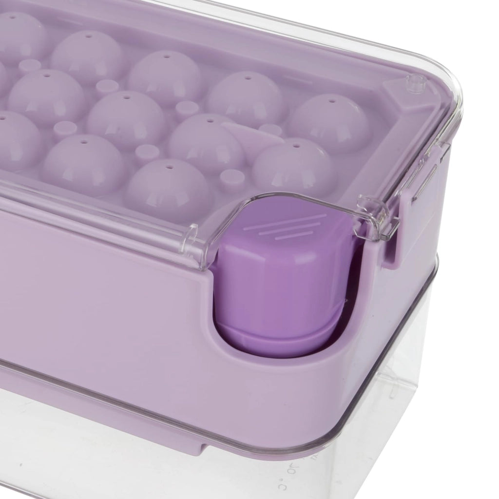 Stampo per cubetti di ghiaccio, forma a 16 sfere, contenitore viola, in polipropilene