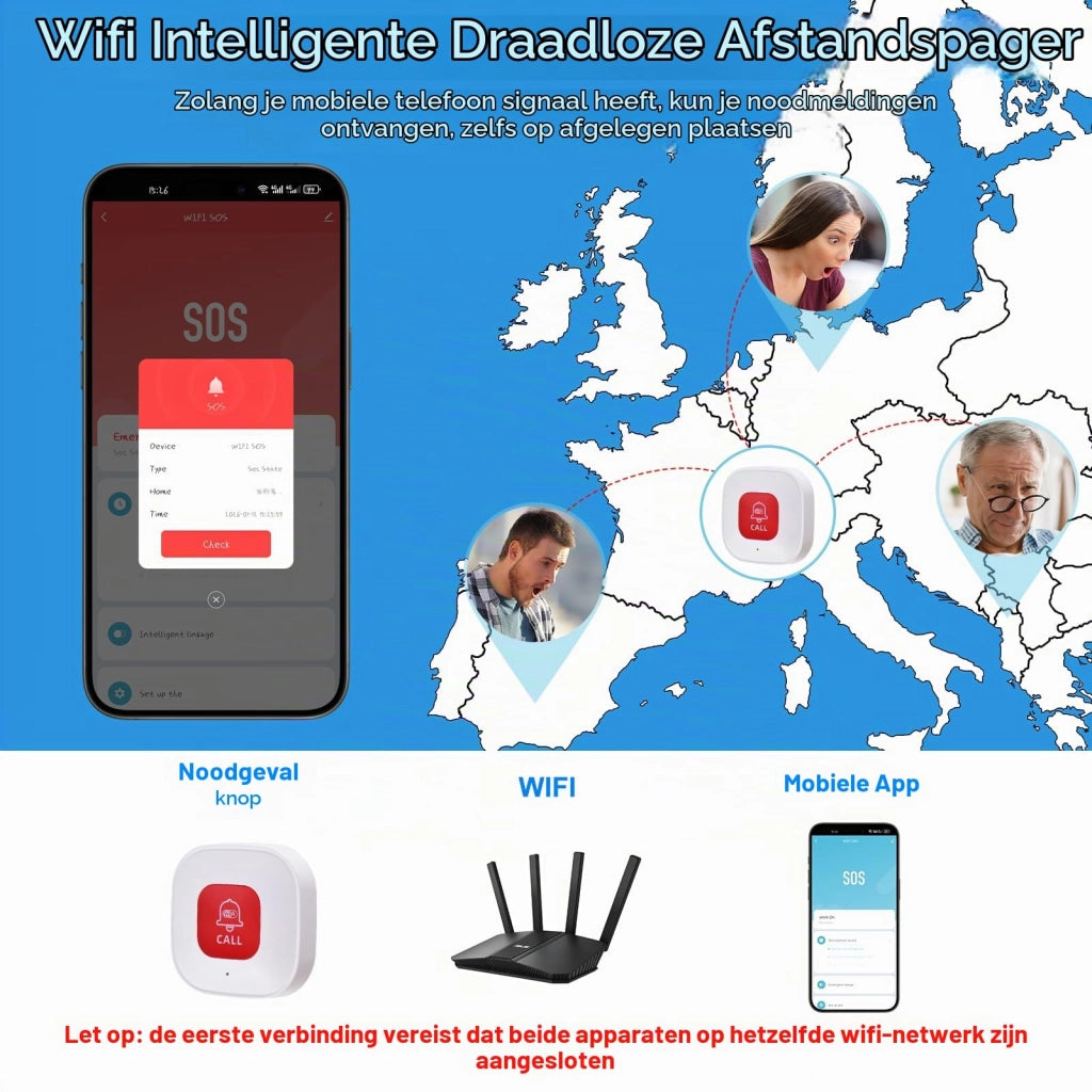 Pulsante di emergenza Wi-Fi per anziani – Localizzatore SOS con monitoraggio tramite app