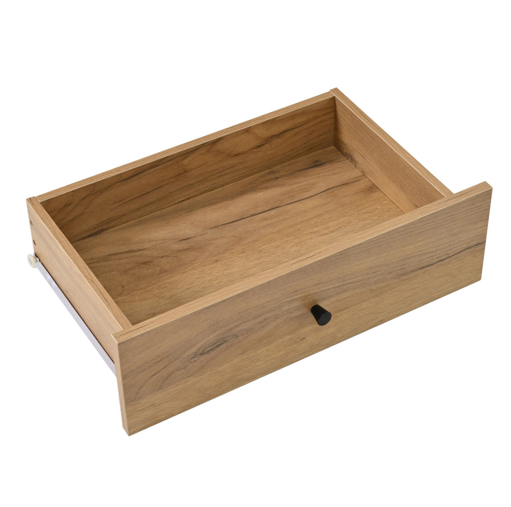 Mobile TV da 150x38x44 cm con 2 cassetti e 1 anta, struttura in truciolato, colore legno naturale e nero, adatto per TV fino a 60 pollici