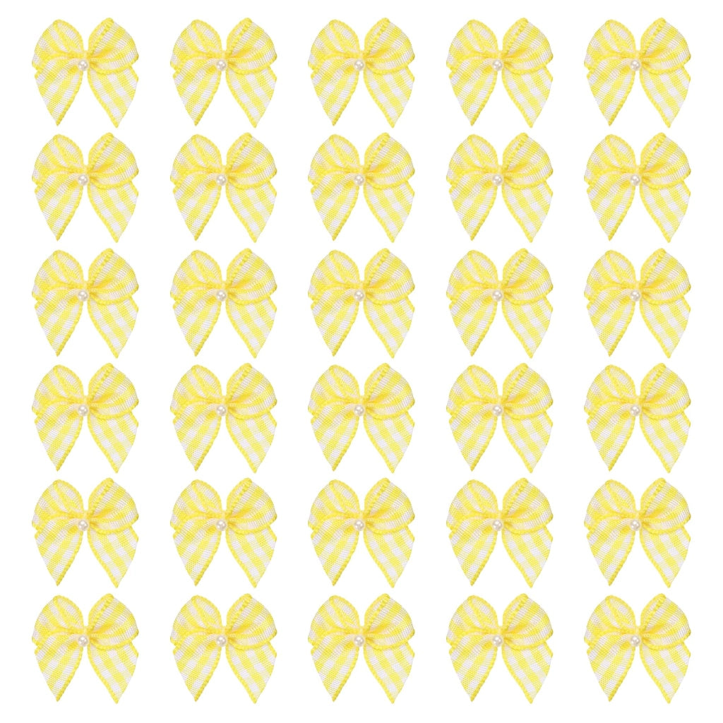 50 mini nastri a maglia con perle, 2,5 cm, giallo-bianco, poliestere, per bricolage, fiocchi per capelli fai da te, cucito, matrimonio, festa, decorazioni natalizie