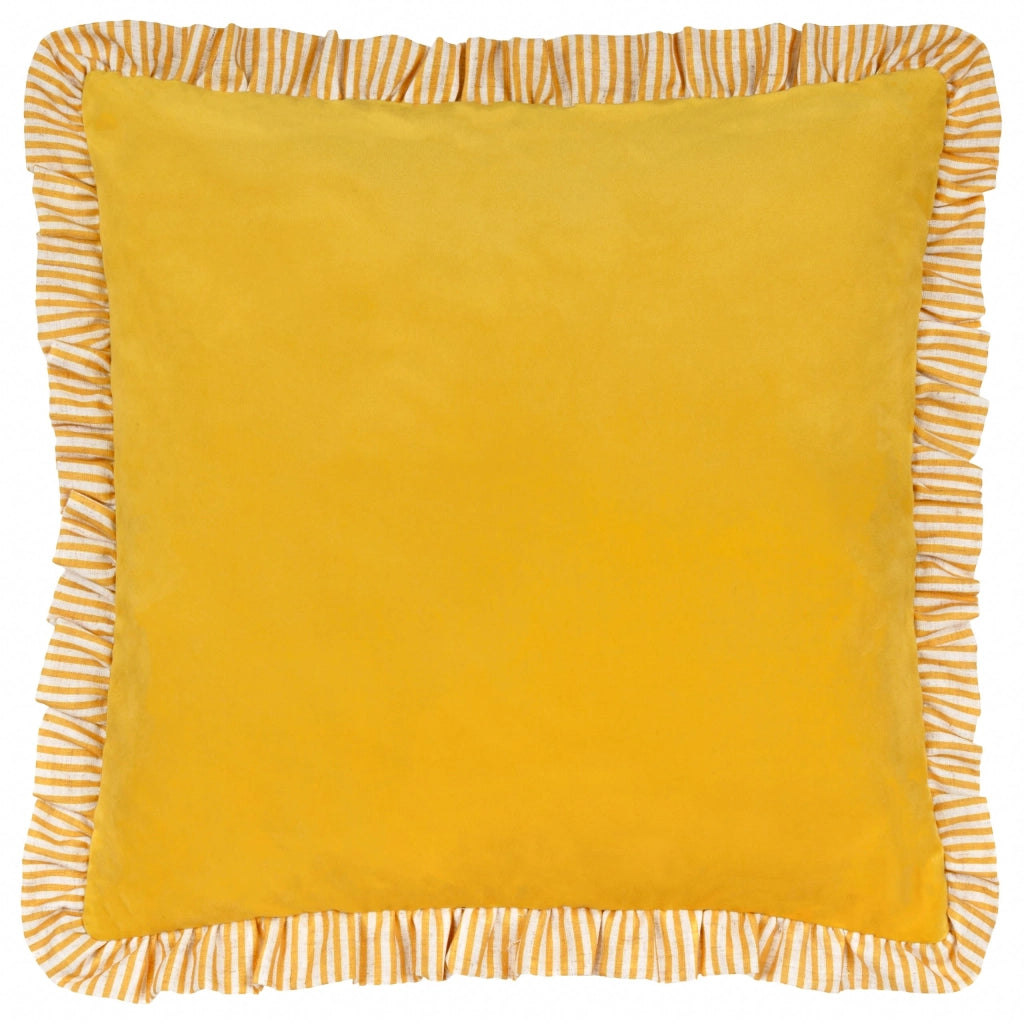 Cuscino in velluto con decorazioni a balze – Giallo – 45x45 cm