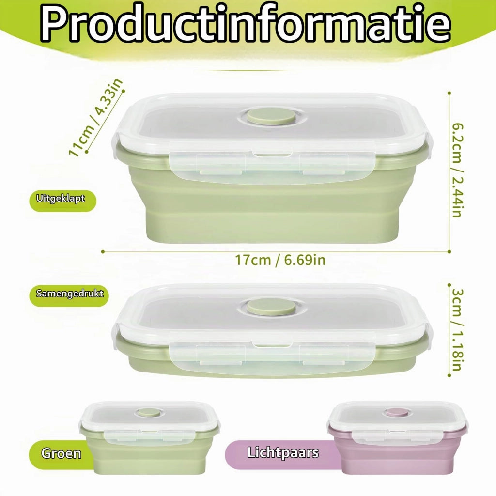 Set di 2 contenitori pieghevoli per alimenti, capacità 550 ml, in silicone, stile bento, colore verde e rosa