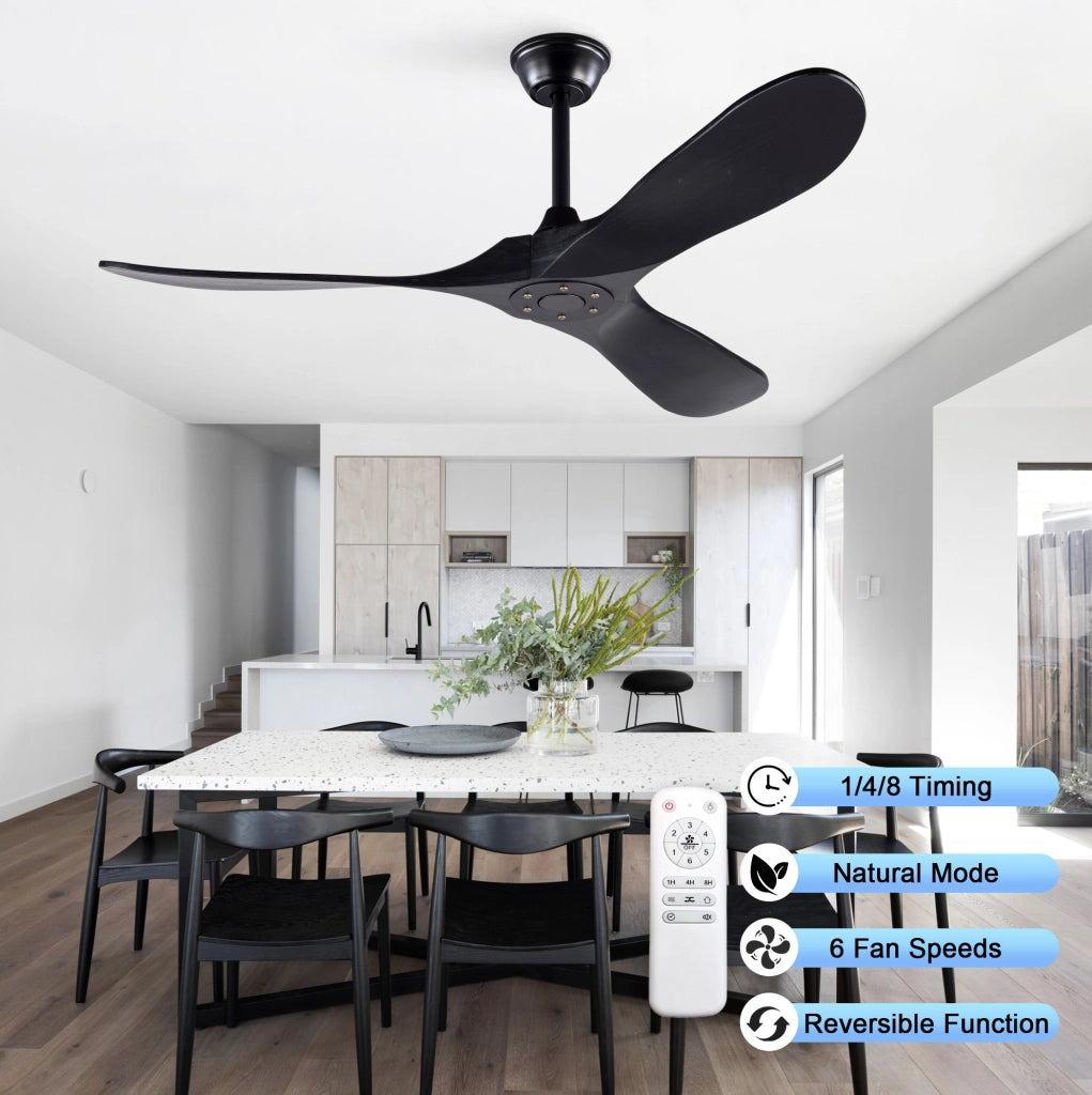Ventilatore da soffitto nero da 52 pollici con telecomando e 3 pale