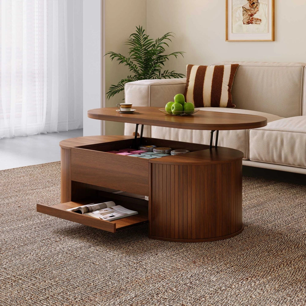 Tavolino da salotto con estensibile; mdf; naturale noce
