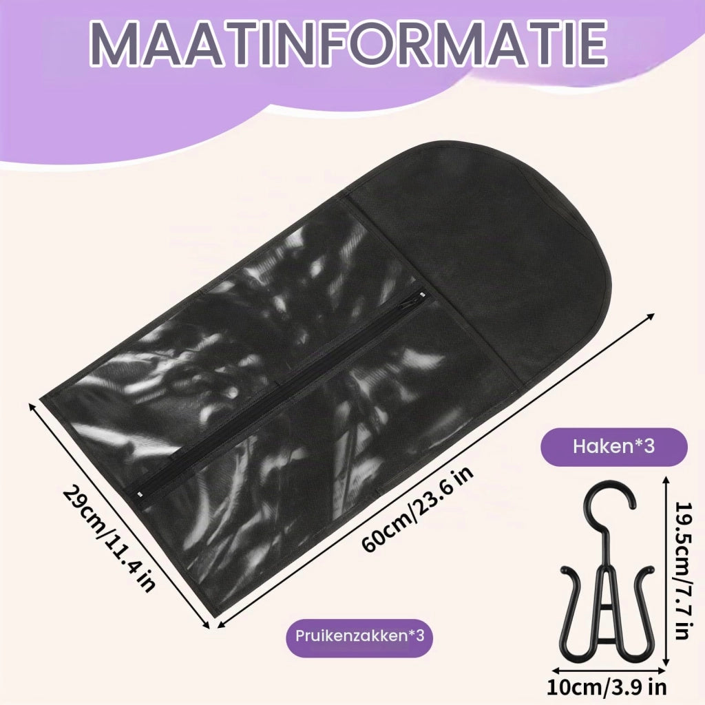 Custodie per parrucche, confezione da 3 pezzi, antipolvere, con chiusura a coulisse, dimensioni 29x60 cm