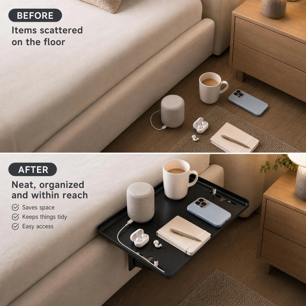 Sponda per letto, comodino, organizer per letto, colore bianco