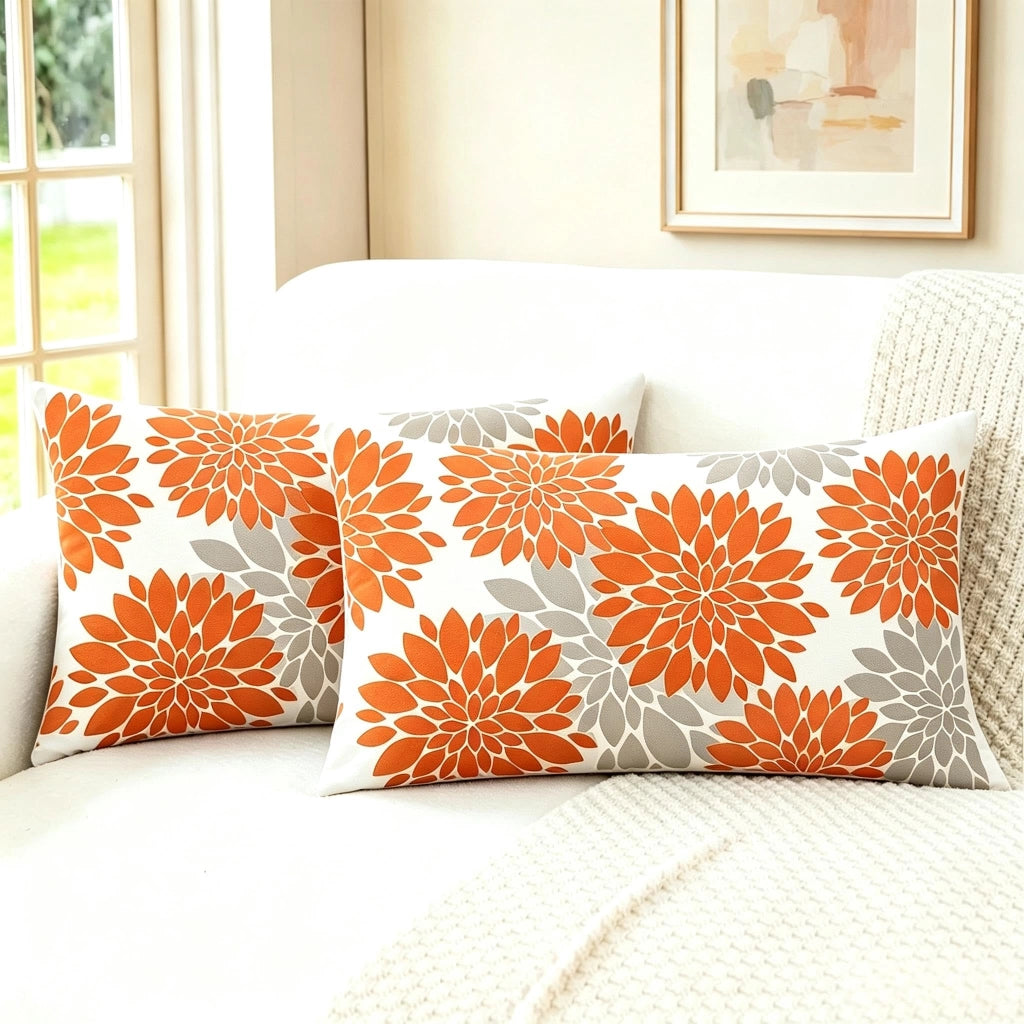 Cuscini decorativi, 50x50 cm, motivo Dahlia, fronte-retro, confezione da 2