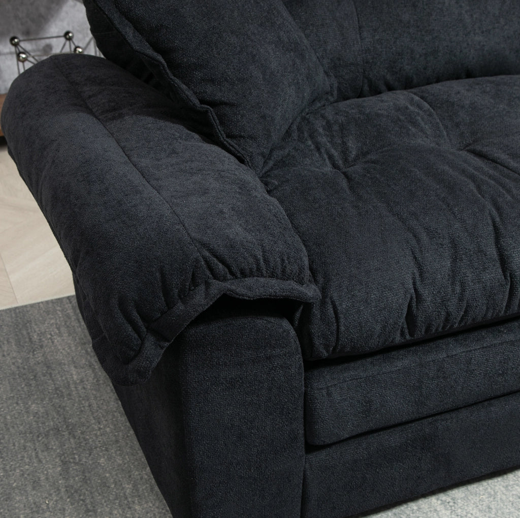 Divano 2 pezzi in ciniglia nera 213,4x90,1x87,6 cm, seduta profonda con cuscini