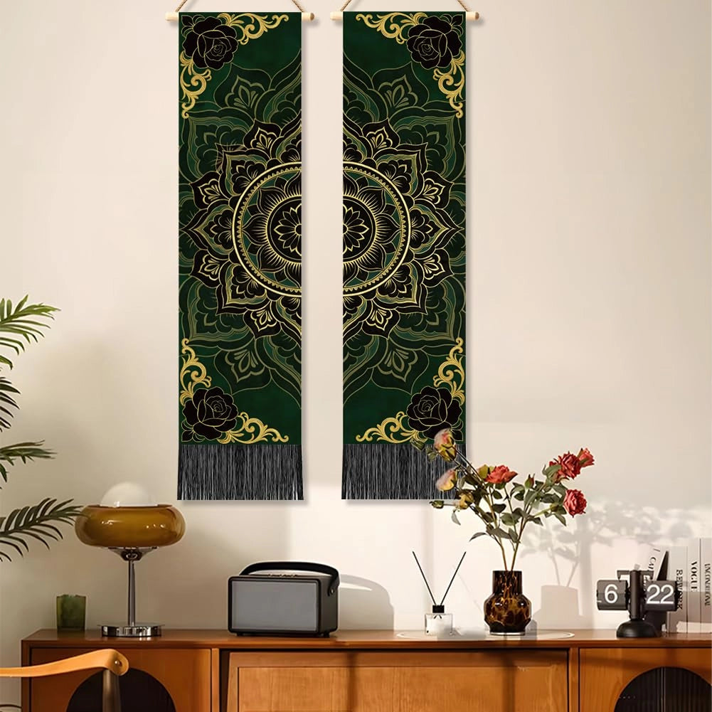 2 tappeti murali a forma di mandala, con frange, dimensioni 130x33 cm