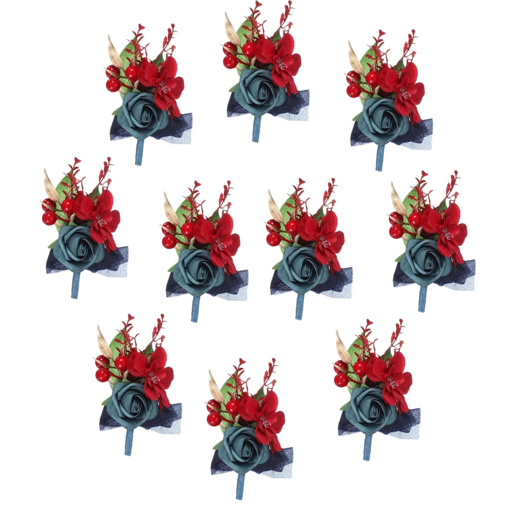 10 spille floreali blu in plastica, con fermagli, per uomo