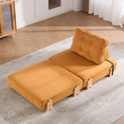 Poltrona letto pieghevole in velluto a coste arancione con struttura in legno
