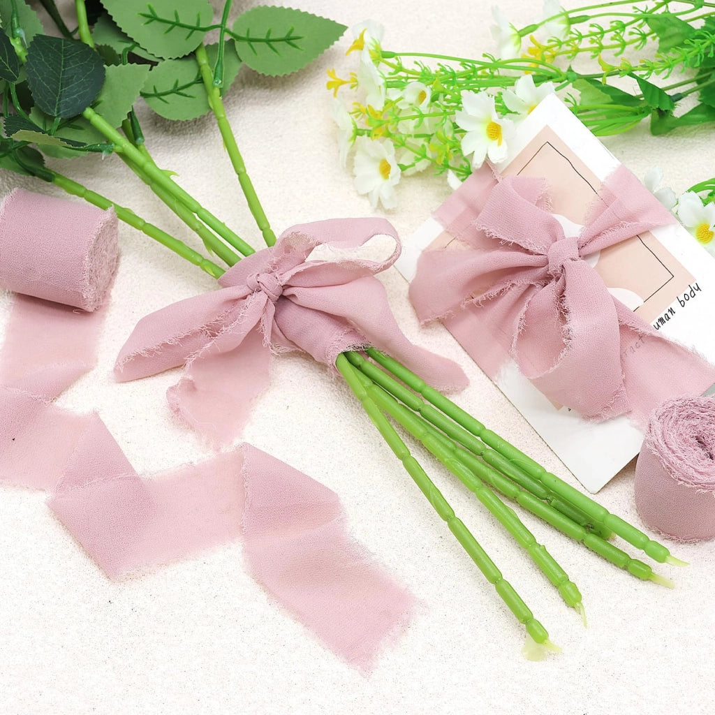 Fasce in chiffon, rosa, con bordo grezzo, confezione da 2 pezzi