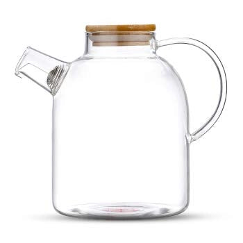 Teiera in vetro borosilicato da 1,4 litri, con infusore integrato e coperchio in bambù