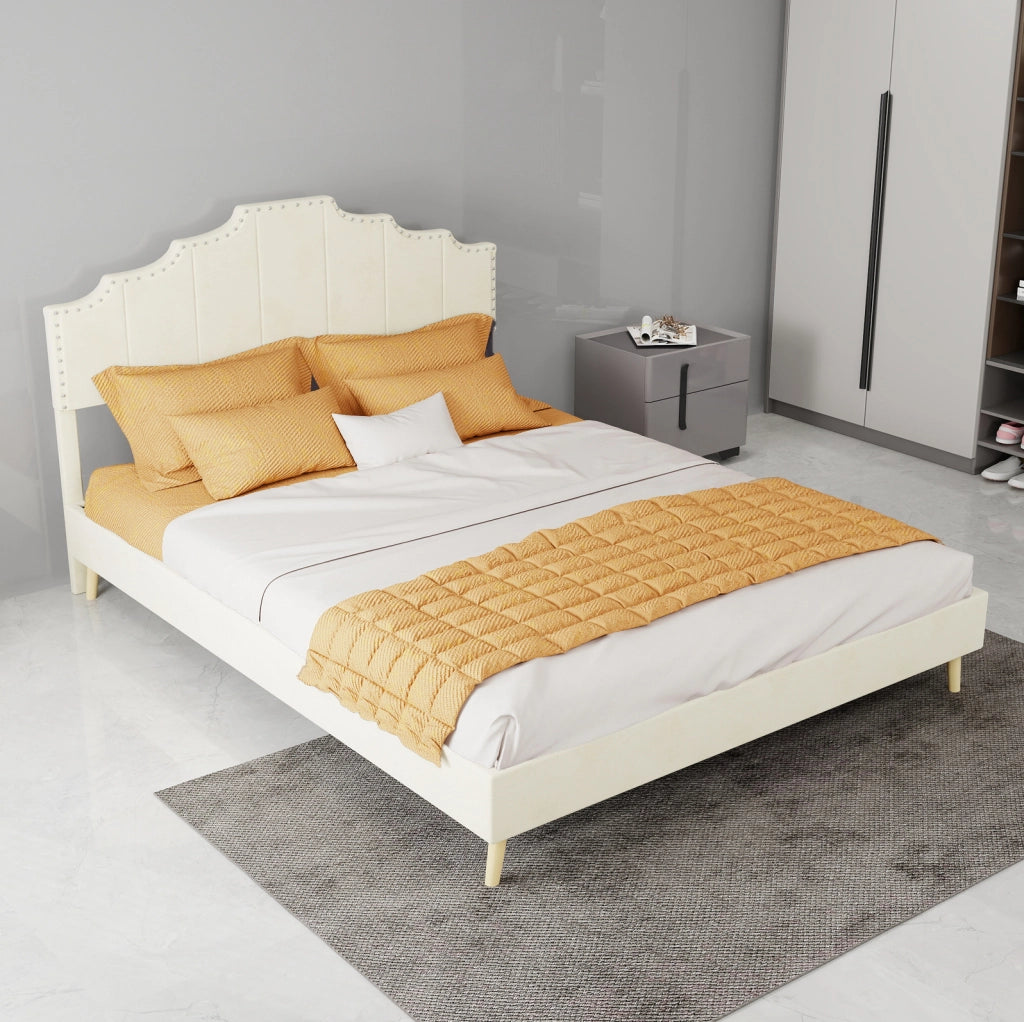 Letto imbottito beige 140 x 200 cm con materasso incluso