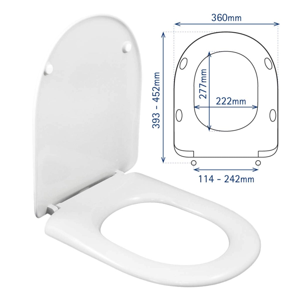 Copriwater universale a forma di "D", bianco, con cerniera removibile