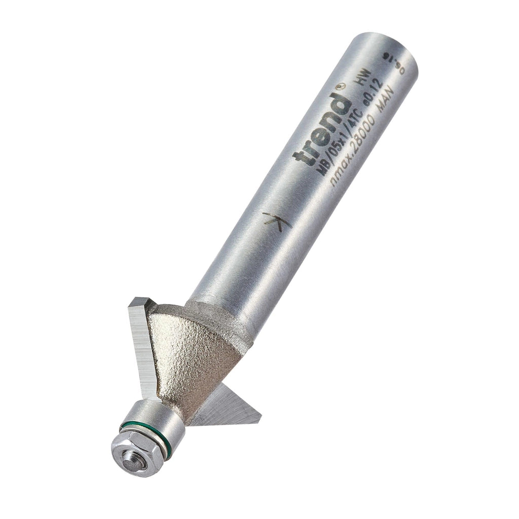 Fresa per smussi in miniatura gambo 1/4", 45°, diametro 14,3 mm, lunghezza di taglio 6,35 mm, metallo duro