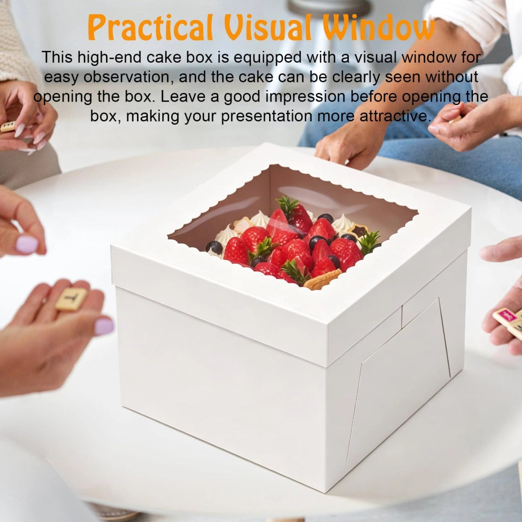Scatola per torte, dimensioni 25x25x20 cm, confezione da 10 pezzi, colore bianco con vetrina