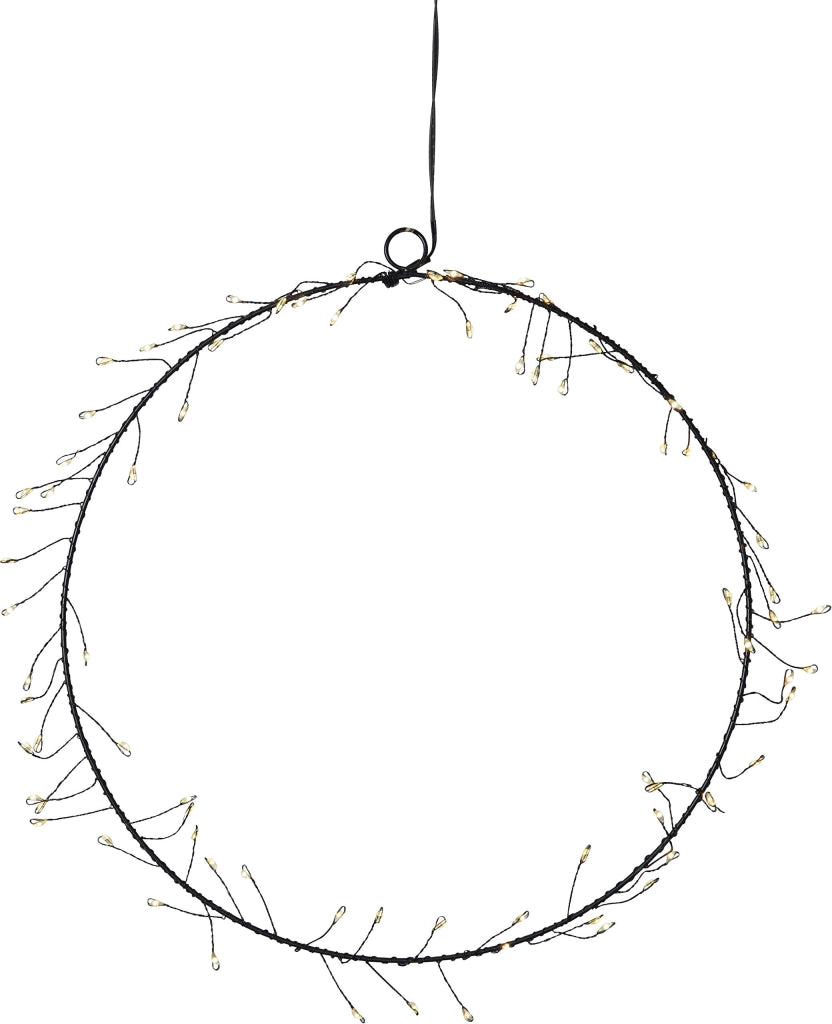 Ghirlanda luminosa a LED, illuminata, in metallo, diametro 30 cm, 80 LED bianco caldo, alimentazione a batteria