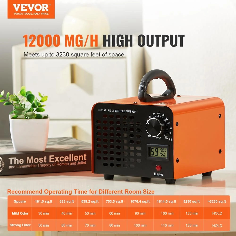 Generatore di Ozono SS-Y01 Purificatore Aria 12000 mg/h 90W Timer Regolabile da 0 a 120 Minuti Compatto e Portatile per Casa Officina