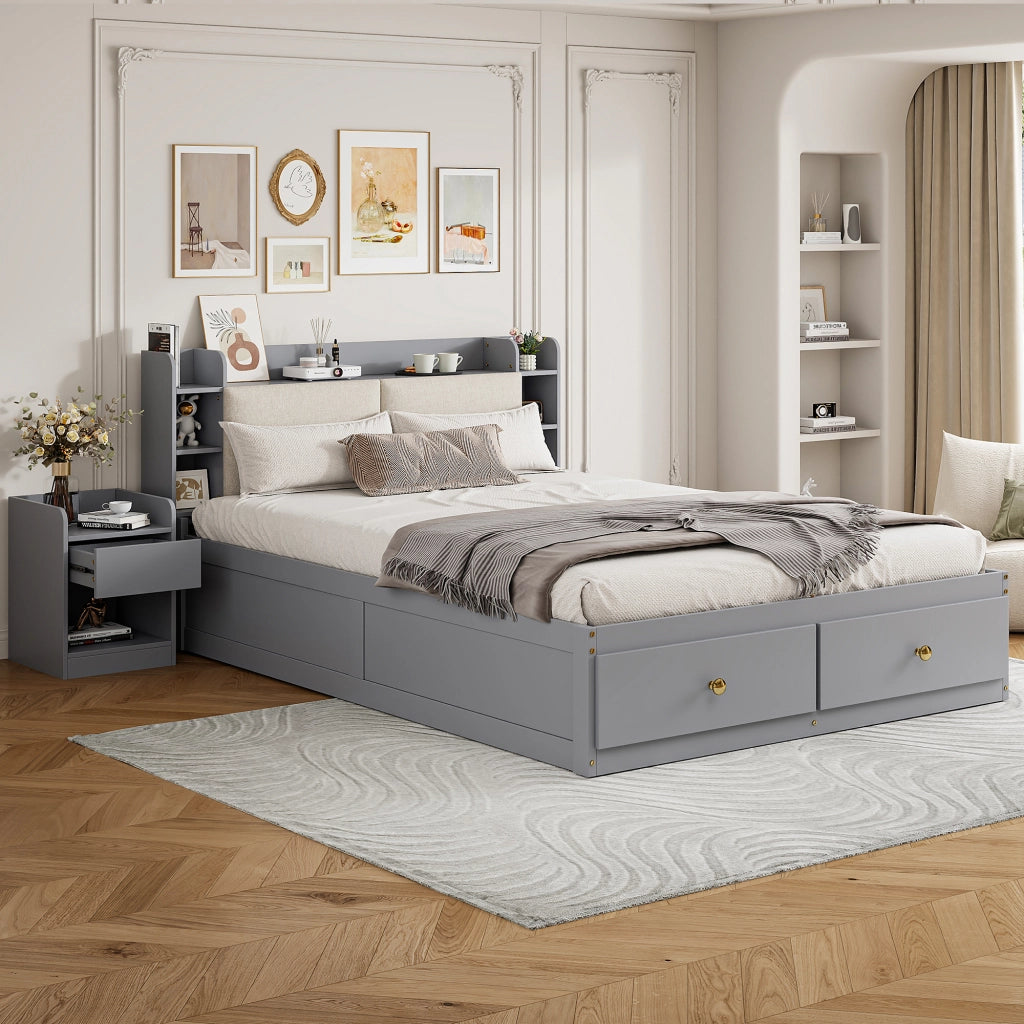 Letto una piazza e mezza 140x200 con cassetti grigio