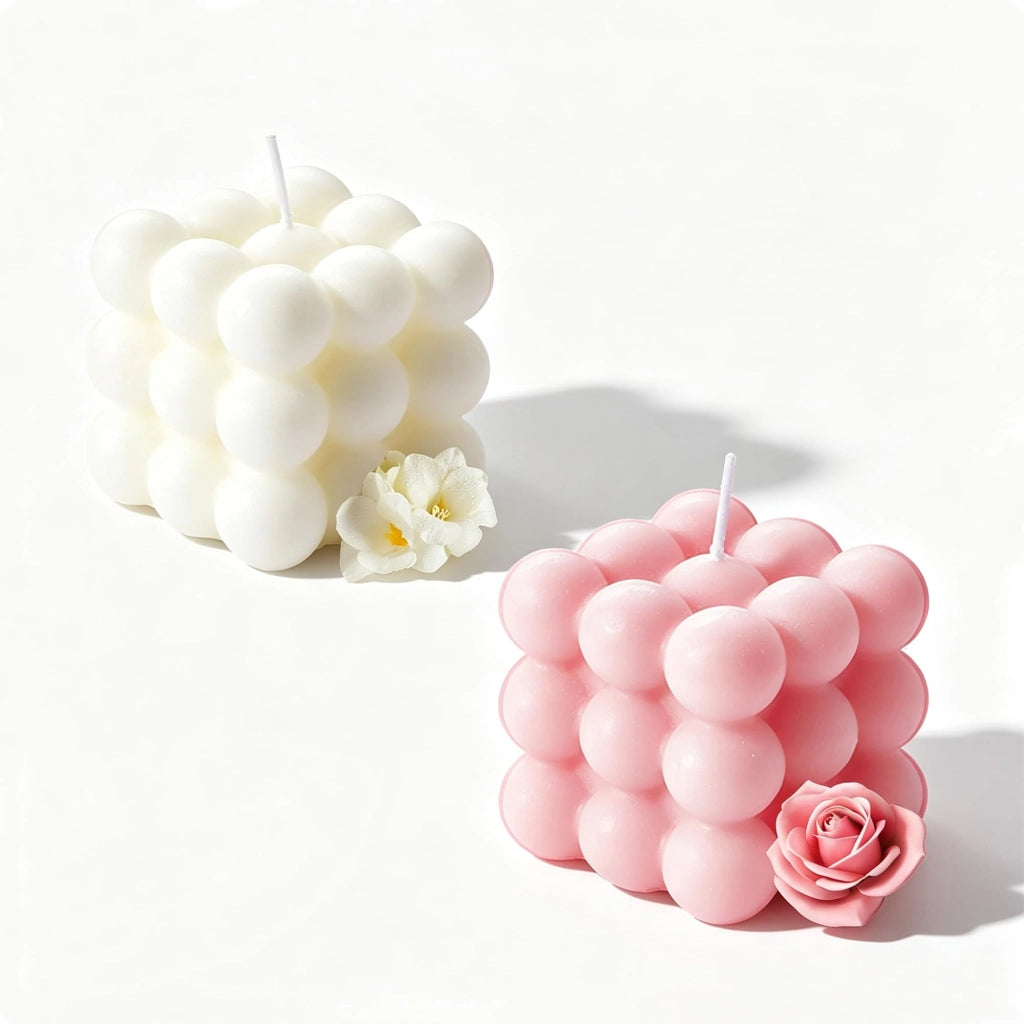 Candele profumate a forma di cubo, confezione da 2, colore rosa/bianco, dimensioni 15x15x2 cm