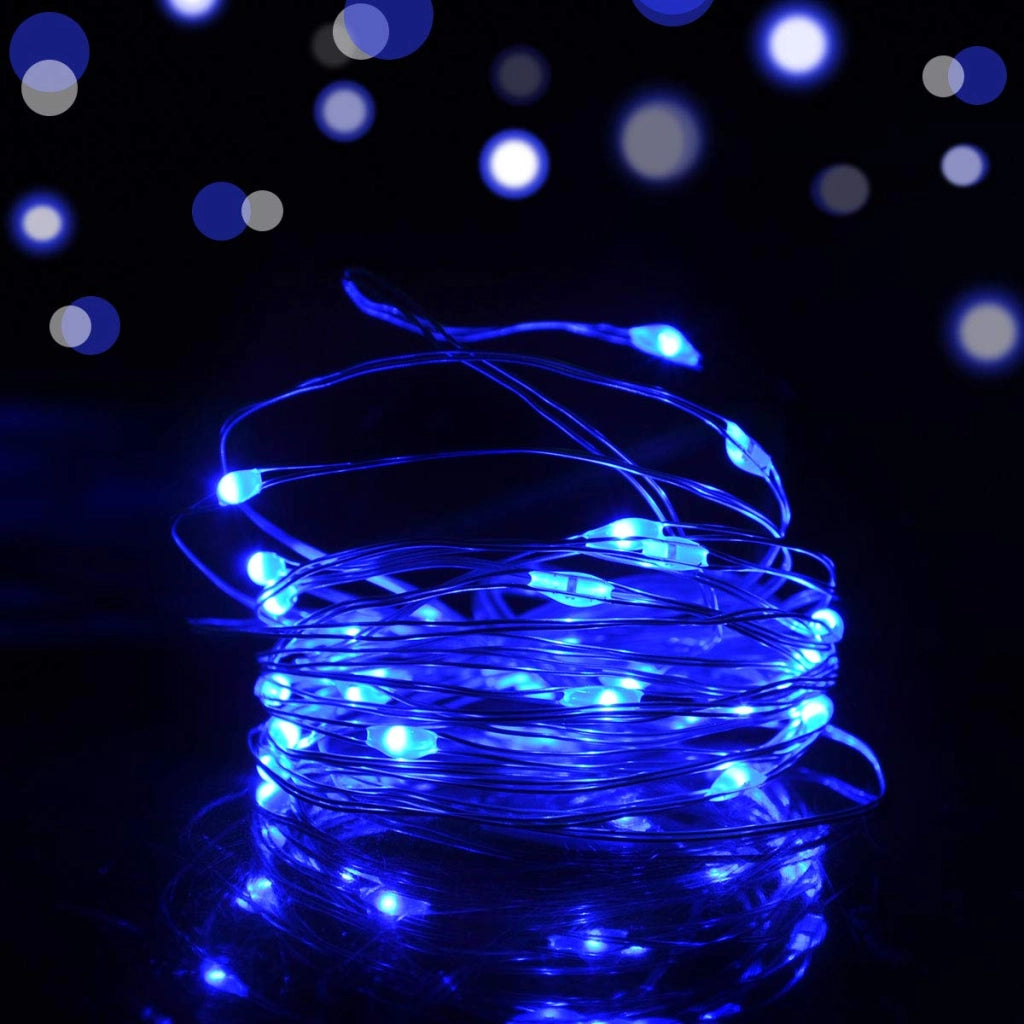 Catena luminosa da 3 metri, con 30 LED, alimentata a batteria, colore blu