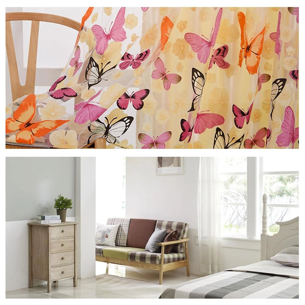 Tenda leggera, tulle, motivo a farfalle, 100x200 cm