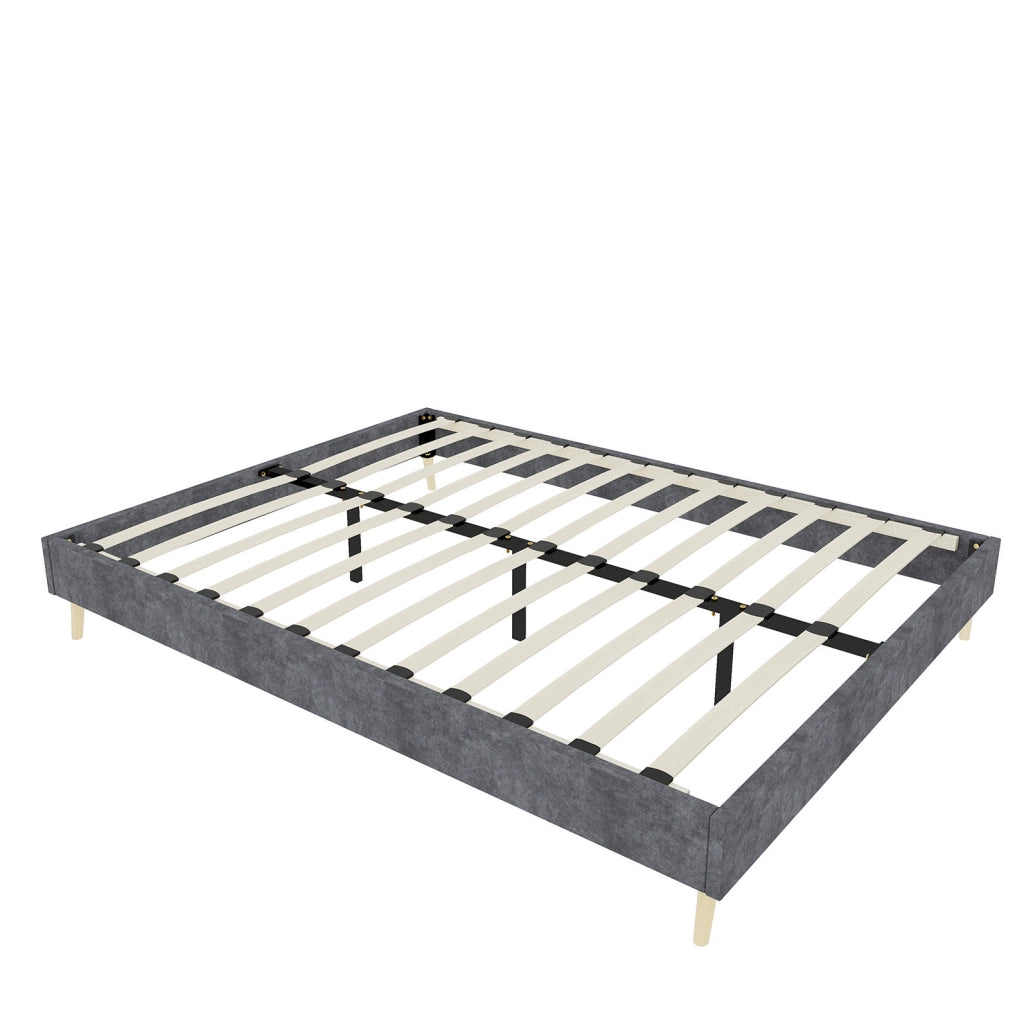 Struttura letto moderna 140x200 cm in velluto olandese grigio, senza testiera e materasso