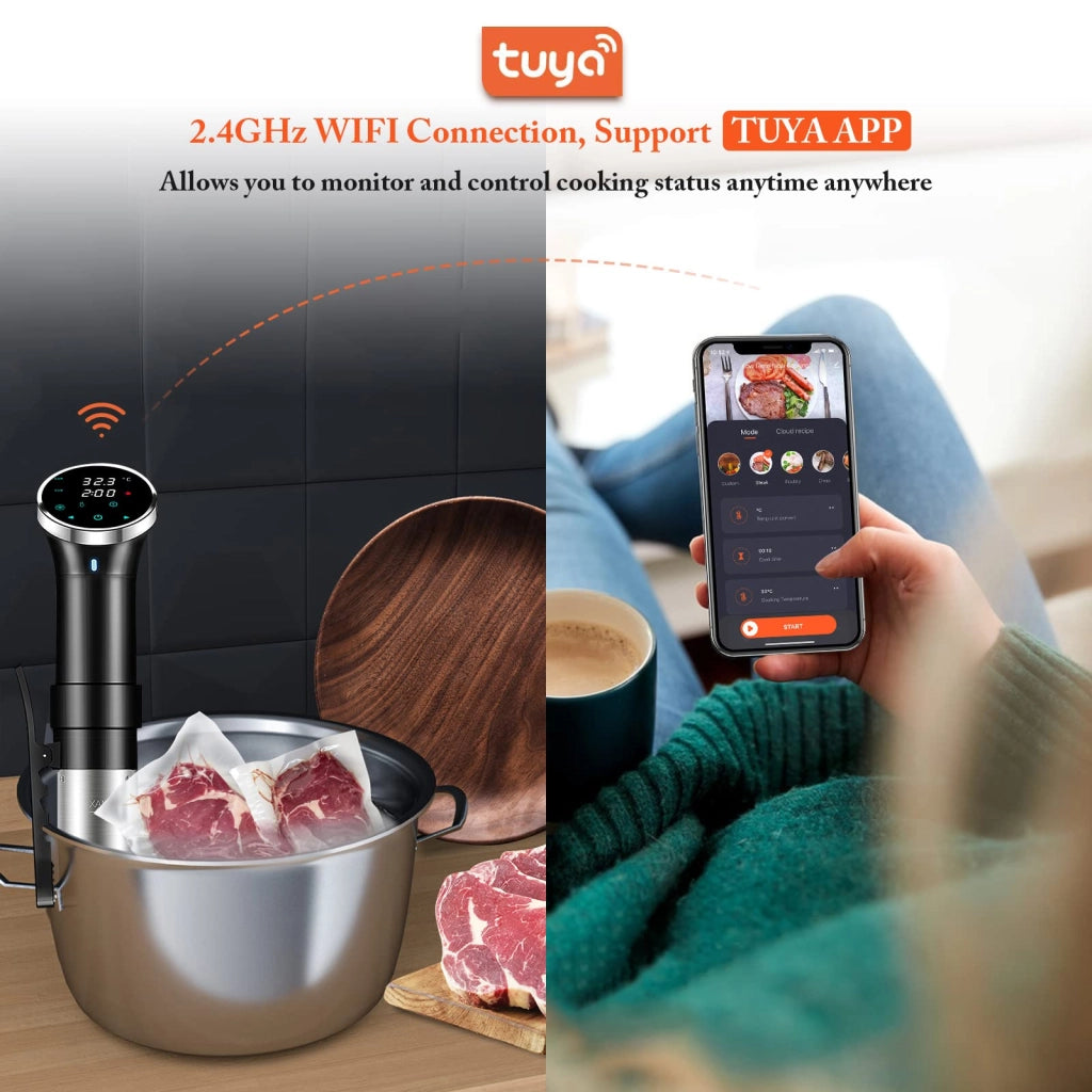 Cuocitore a immersione sottovuoto, 1100 W, con Wi-Fi, temperatura regolabile da 25 a 95 °C, timer e IPX7