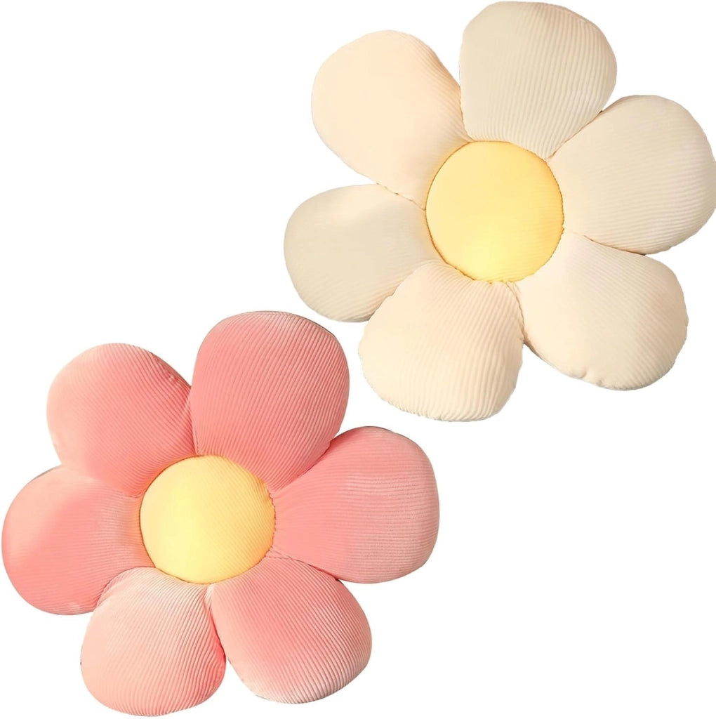 2 cuscini a forma di fiore, 40x40 cm, rosa e bianco, con motivo di margherite