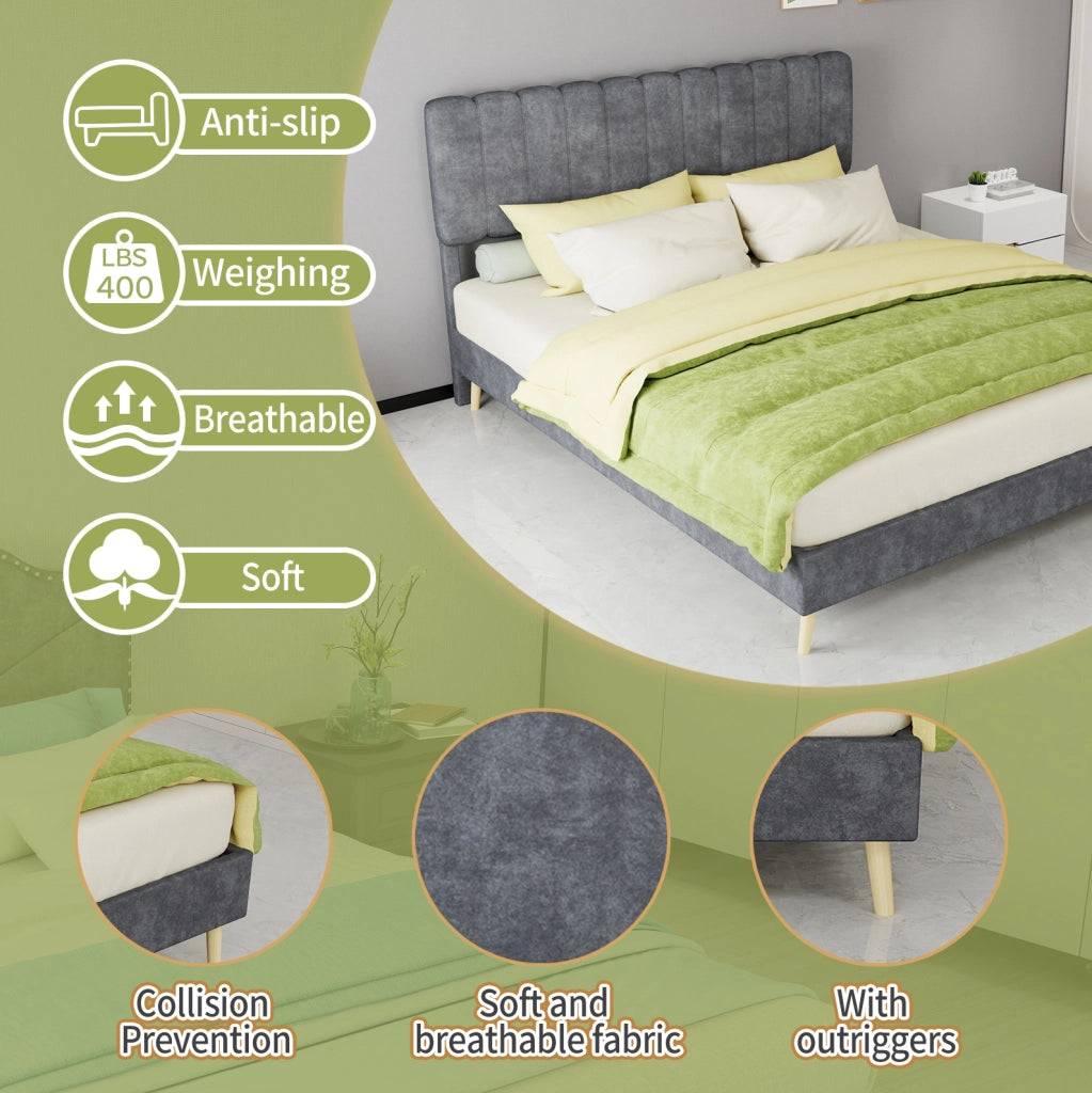 Letto imbottito grigio 160 x 200 cm con materasso incluso