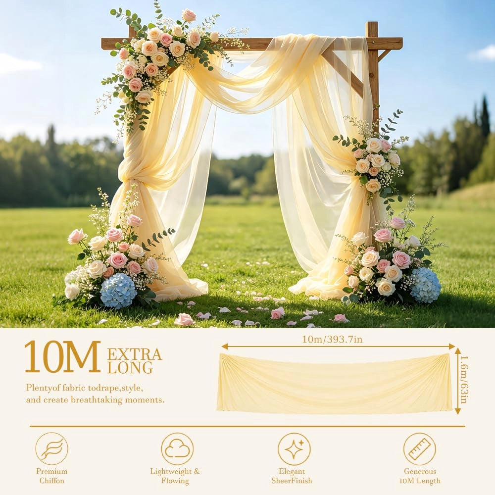 Tenda per arco nuziale, 1,6 x 10 metri, giallo chiaro, poliestere, leggera