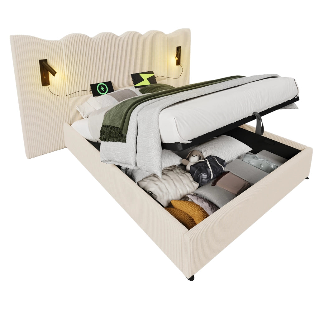 Letto matrimoniale 180x200 contenitore beige-bianco