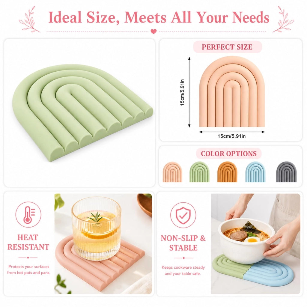Sottobicchieri in silicone resistenti al calore – confezione da 5 pezzi, 15 cm di diametro, colorati