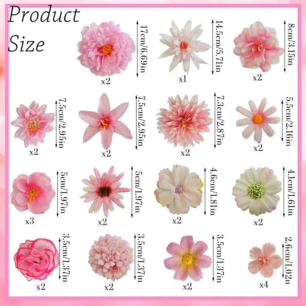 32 fiori artificiali, rosa, in seta, per lavori manuali e decorazioni