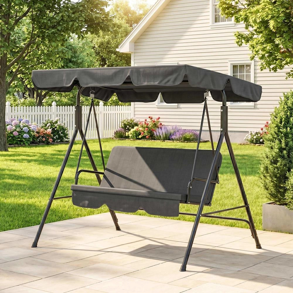 Dondolo da Giardino 3 Posti con Tettuccio Parasole Inclinabile, Struttura in Acciaio, Nero, 172 cm x 110 cm x 153 cm