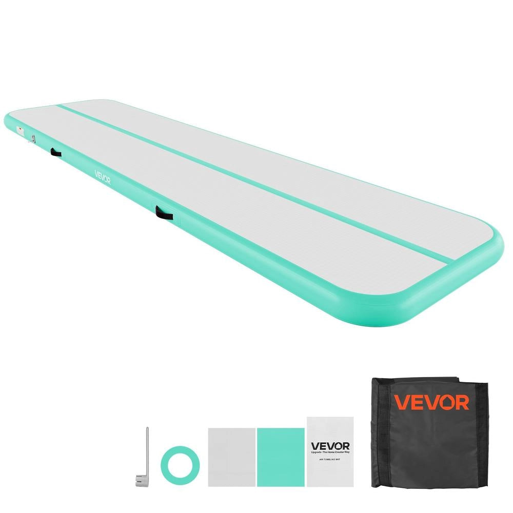 Tappetino Gonfiabile per Ginnastica Artistica 400x100x10 cm Verde Menta con Pompa Elettrica Resistente Portatile Max 200 kg