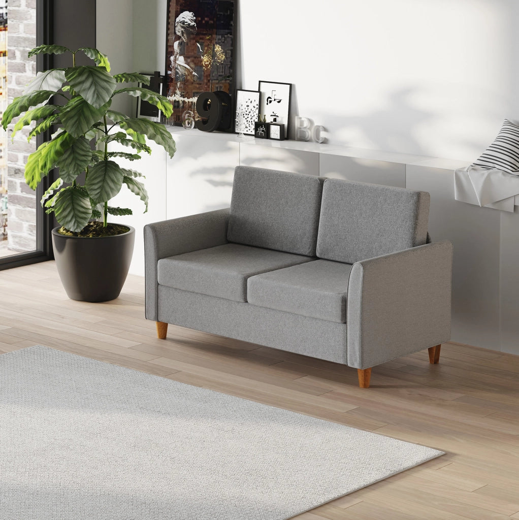 Divano 2 posti 141x70x78 cm in lino grigio chiaro con cuscini sfoderabili