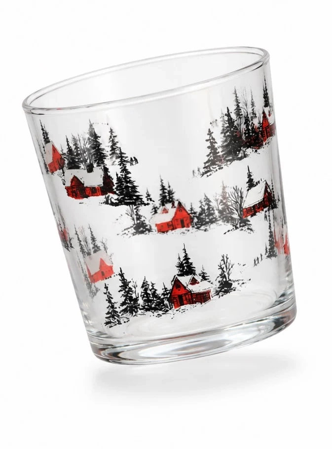 Set 3 Bicchieri White Silence in Vetro da 35 cl – Bicchieri Acqua con Decorazioni Natalizie Paesaggio Innevato, Casette Rosse e Alberi, Ideali per Tavola e Natale H&H