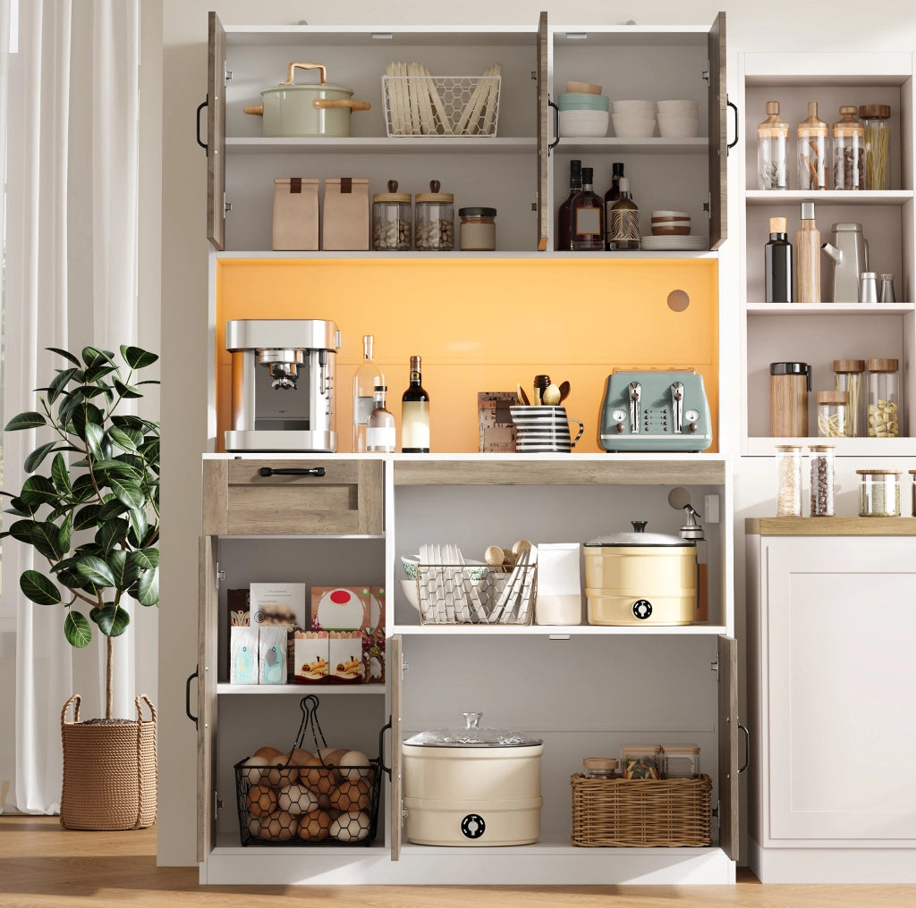 Credenza da cucina con LED RGB, prese USB e ripiani regolabili