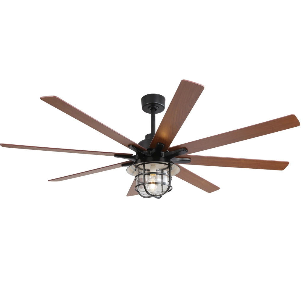 Ventilatore da soffitto nero con 8 pale in MDF, luce E27 e funzione reversibile