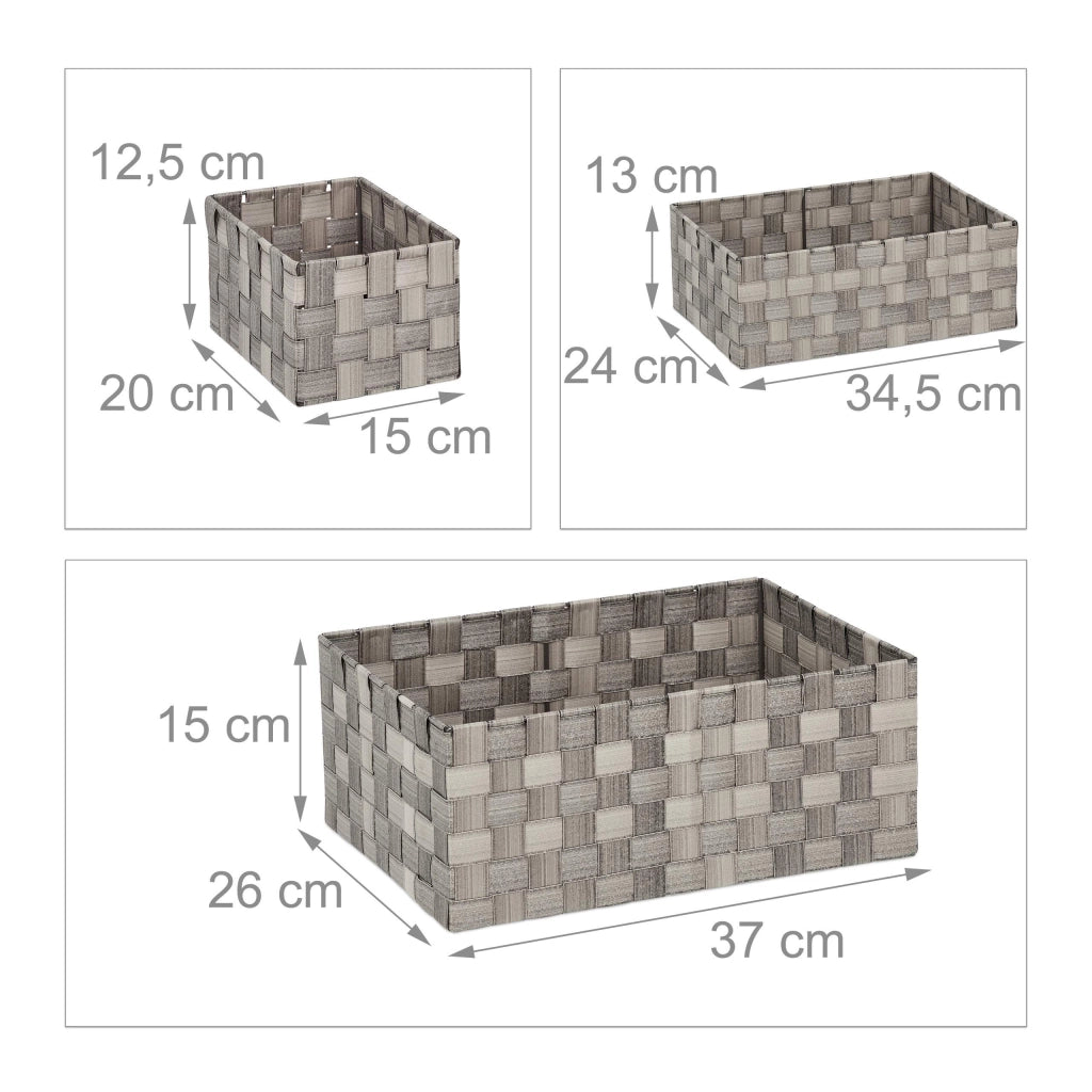 Set di 4 cesti rettangolari, intrecciati, di colore grigio