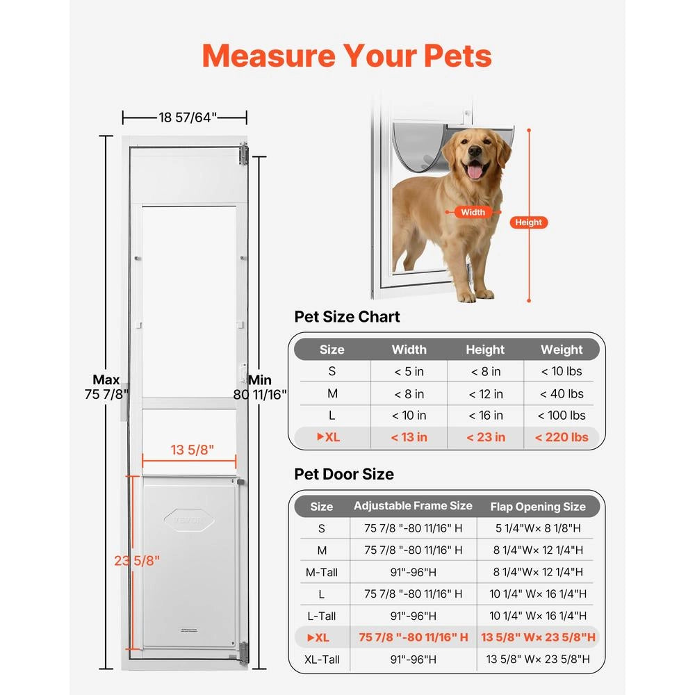 Pannello Porta per Cani CWM06-XL per Porte Scorrevoli in Alluminio e Vetro Temperato, Taglia XL Regolabile con Serratura di Sicurezza