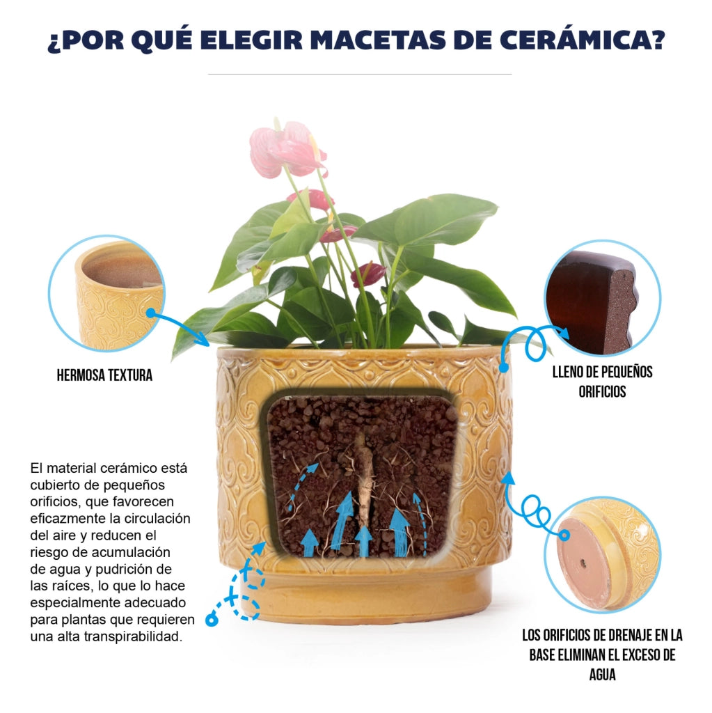 Vaso in ceramica gialla Ø 19 cm con rilievo a cuori