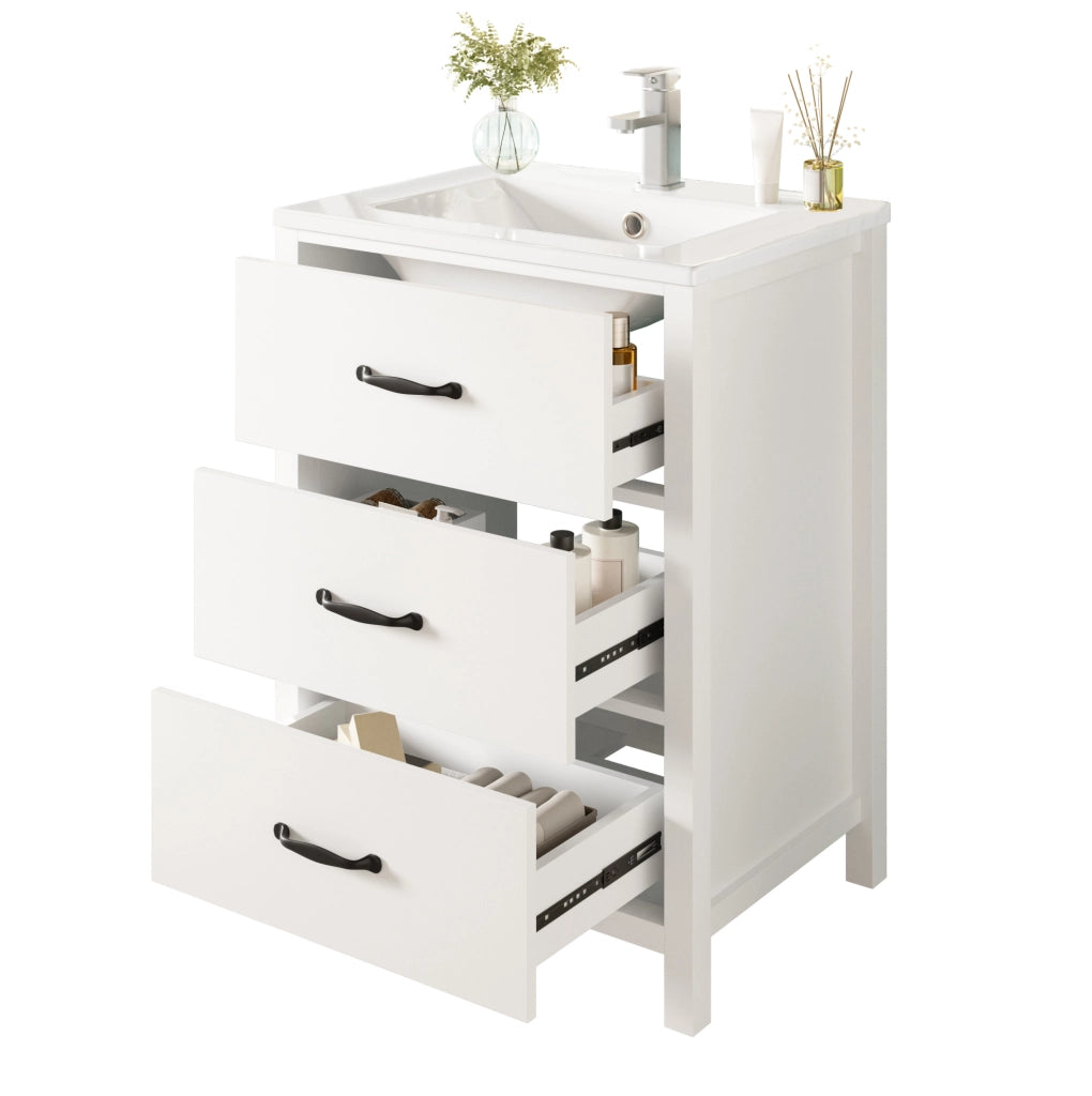 Mobile bagno 61 x 47 x 83 cm in MDF bianco con lavabo ceramico e 3 cassetti