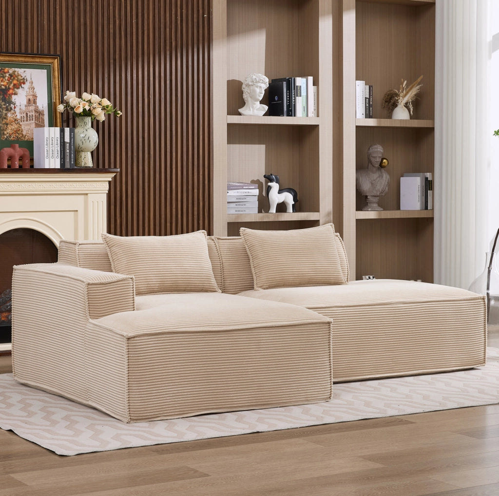 DIVANO 235x129x70 cm in poliestere kaki con seduta a molle insacchettate