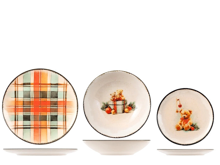 Servizio Piatti Sweet Treasure 18 Pezzi in Stoneware – Set Tavola per 6 Persone con Piatti Piani, Fondi e Dessert, Design Coupe Elegante e Decorativo H&H